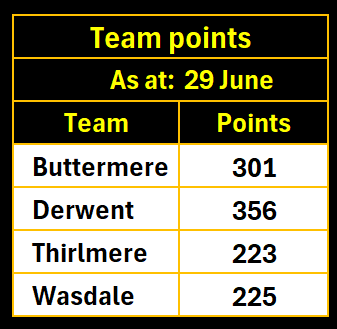 Team points table 29th June 2024